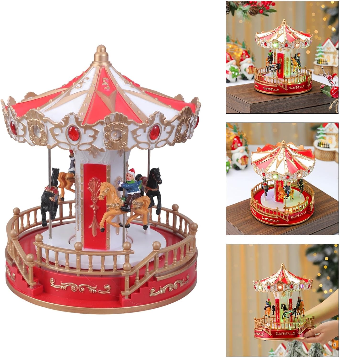 クラシックなクリスマスソングとテーブルセンターピースのカラフルな